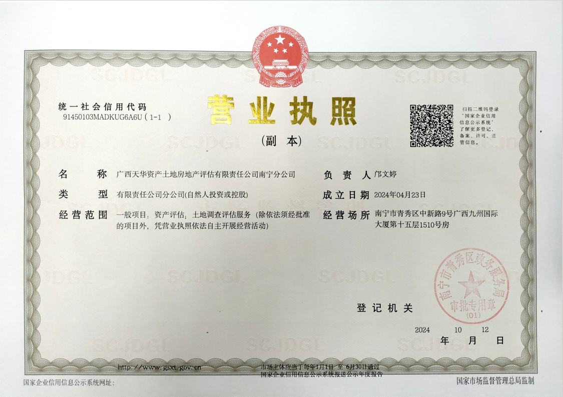 資產(chǎn)土地房地產(chǎn)評(píng)估公司（南寧）營業(yè)執(zhí)照副本